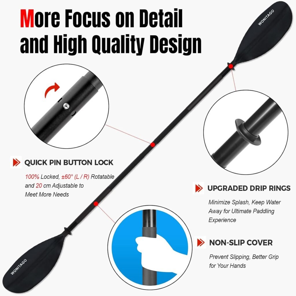 WONITAGO three-piece kayak paddle with aluminum alloy shaft
