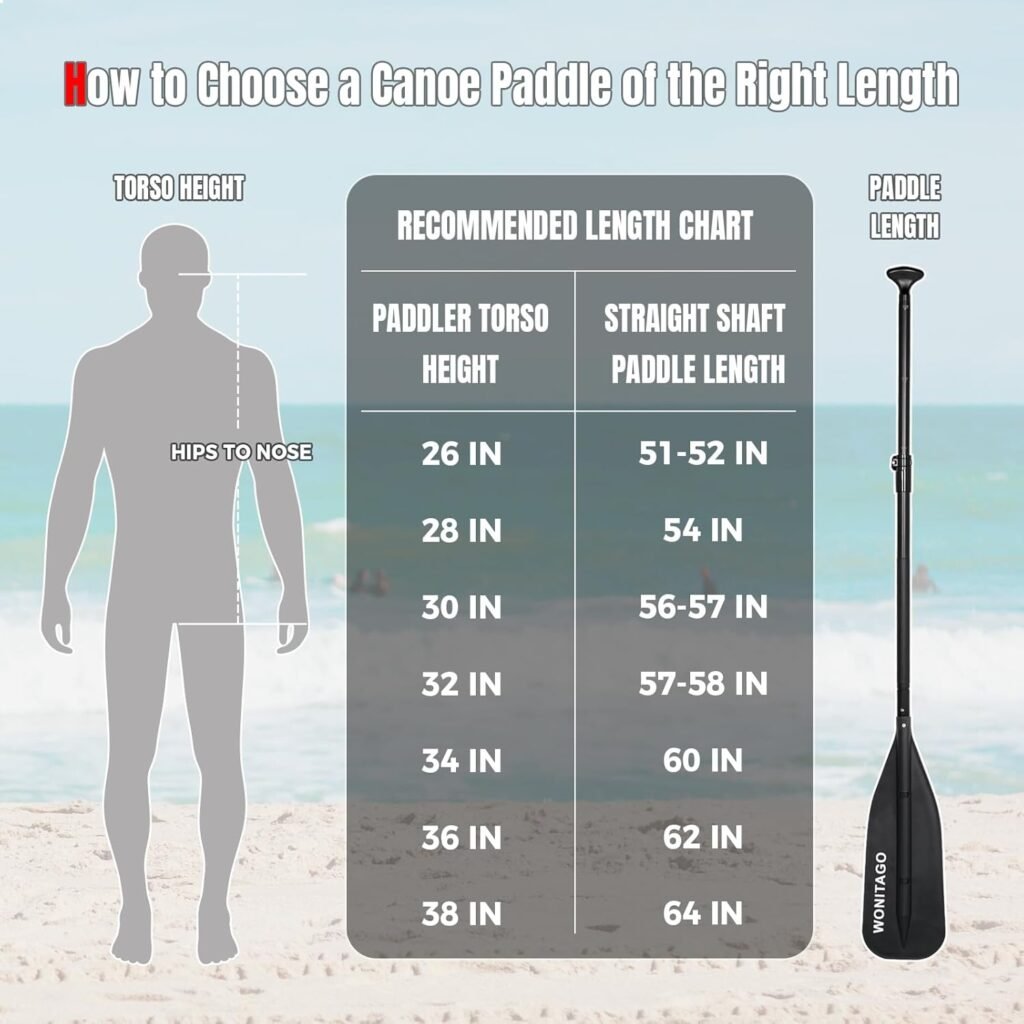 WONITAGO adjustable aluminum paddle with PE grip for canoe trips