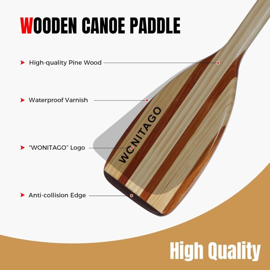 WONITAGO wooden canoe paddle with ergonomic palm grip