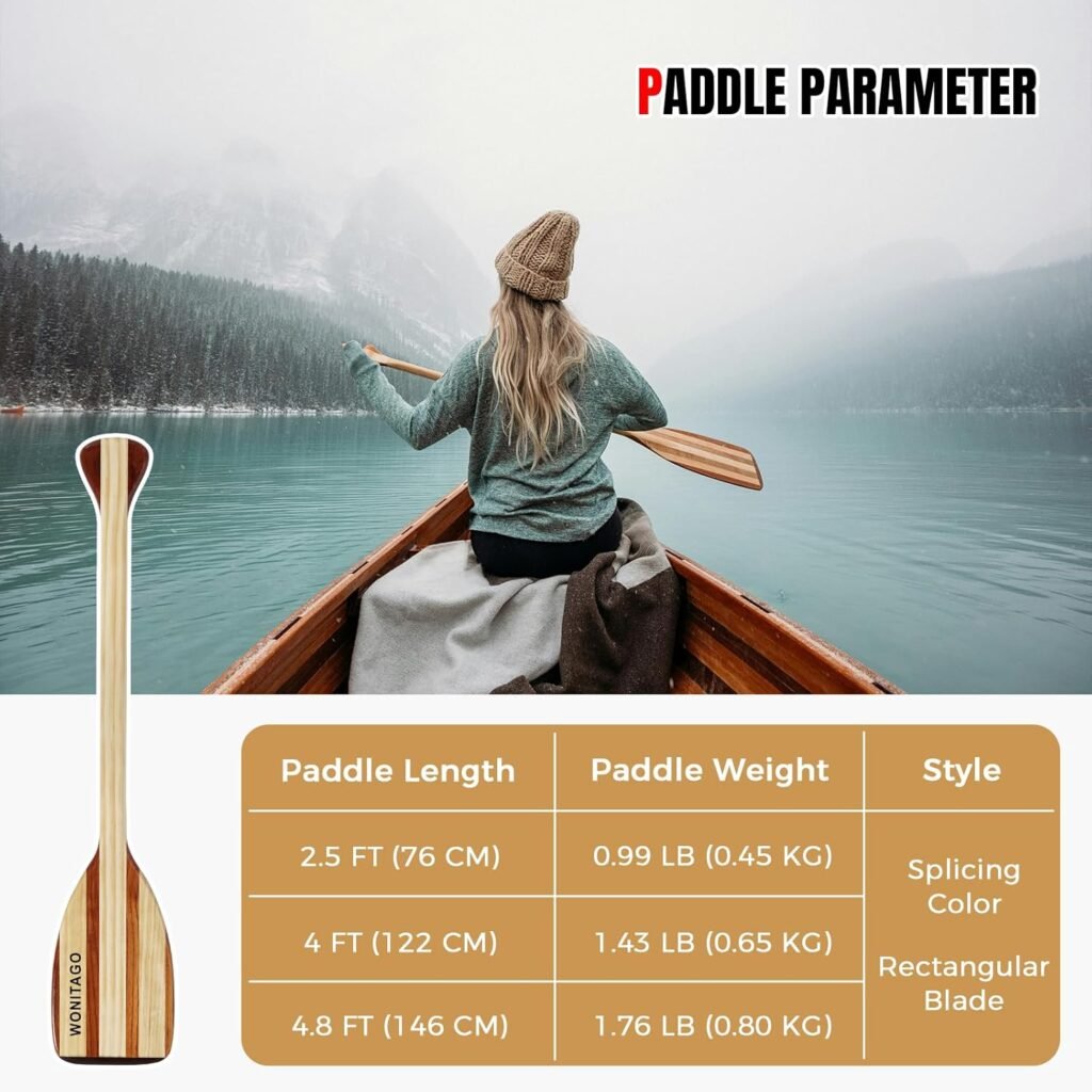 WONITAGO traditional wooden paddle for canoeing and boating