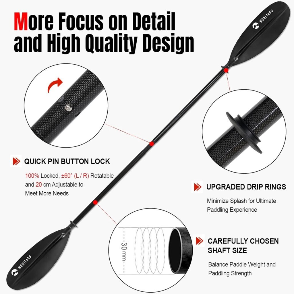 WONITAGO Carbon Kayak Paddle with Reinforced PP Blade