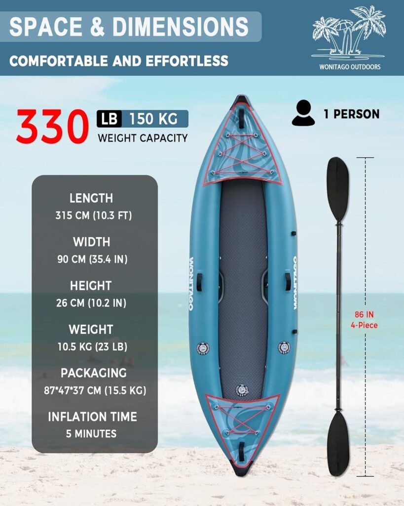 WONITAGO recreational kayak with paddle pump and carrying bag