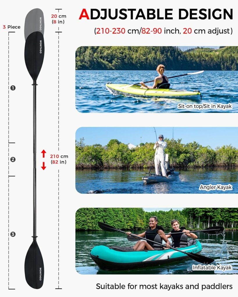 WONITAGO carbon fiber shaft kayak paddle with reinforced nylon blade