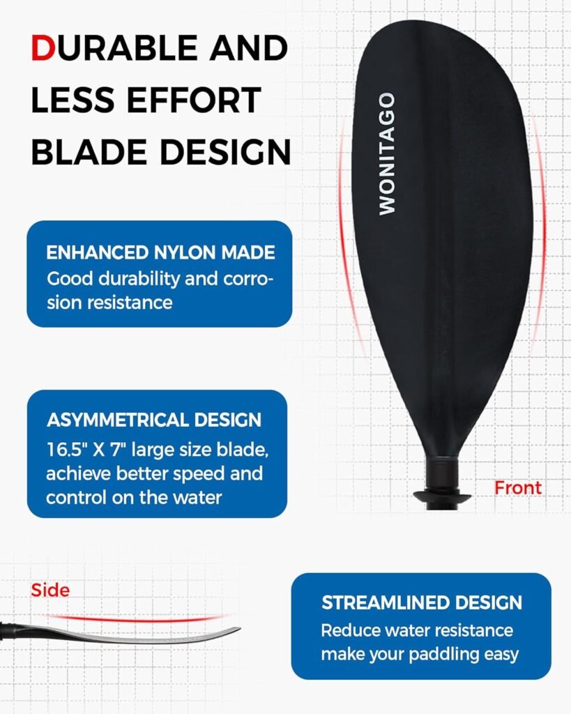 WONITAGO three-piece carbon kayak paddle for recreational paddling
