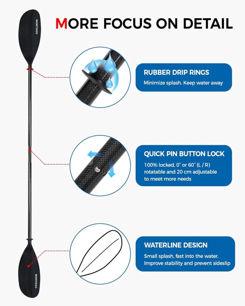 WONITAGO lightweight kayaking oars with 60 degree angle adjustment