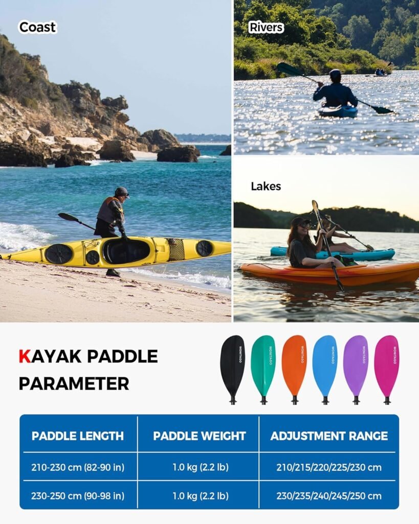 WONITAGO portable adjustable paddle for lakes, rivers and coastal kayaking