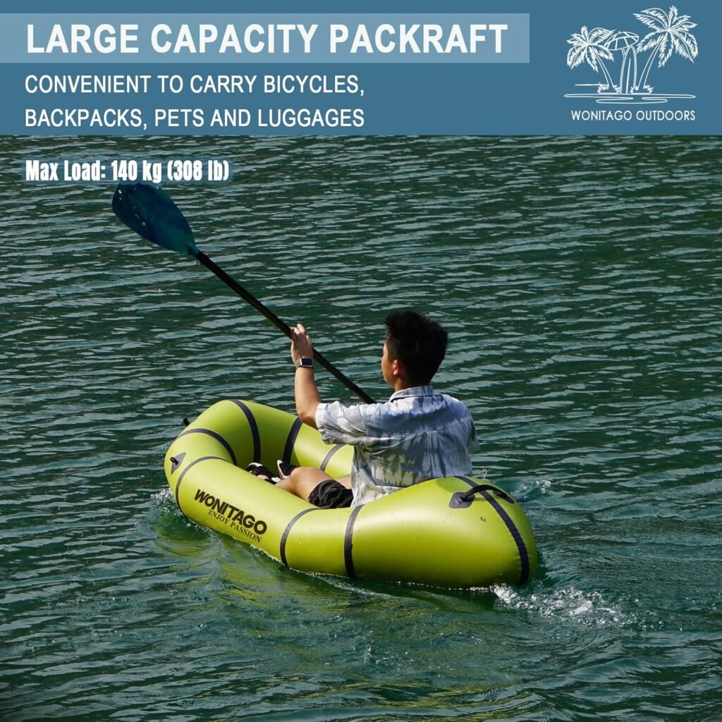 WONITAGO one-person packraft with 308 lb load capacity