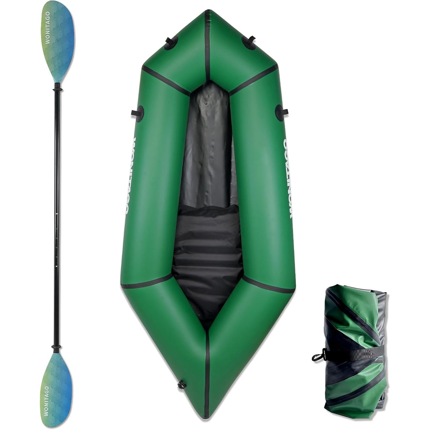WONITAGO TPU Portable Lightweight Packraft with Adjustable Carbon Fiber Kayak Paddle