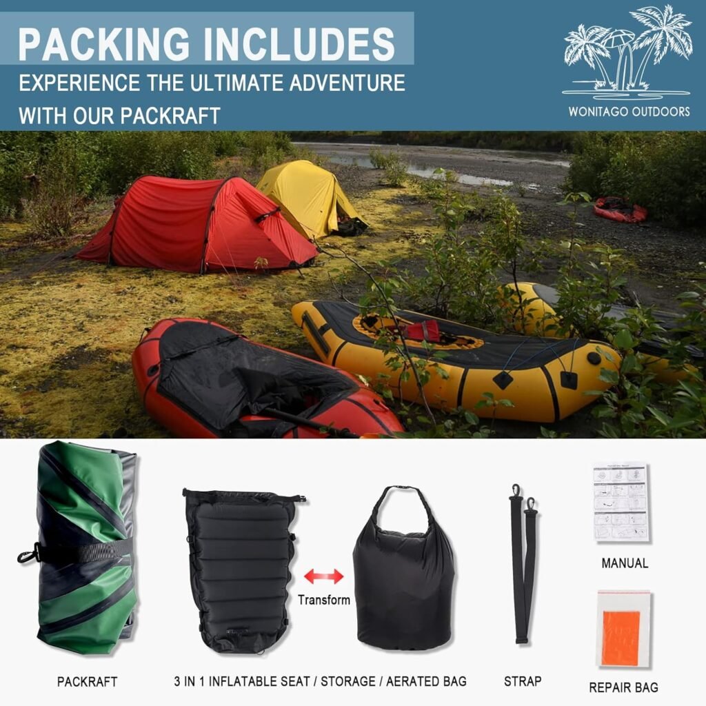 WONITAGO 210D and 420D TPU packraft with adjustable kayak paddle