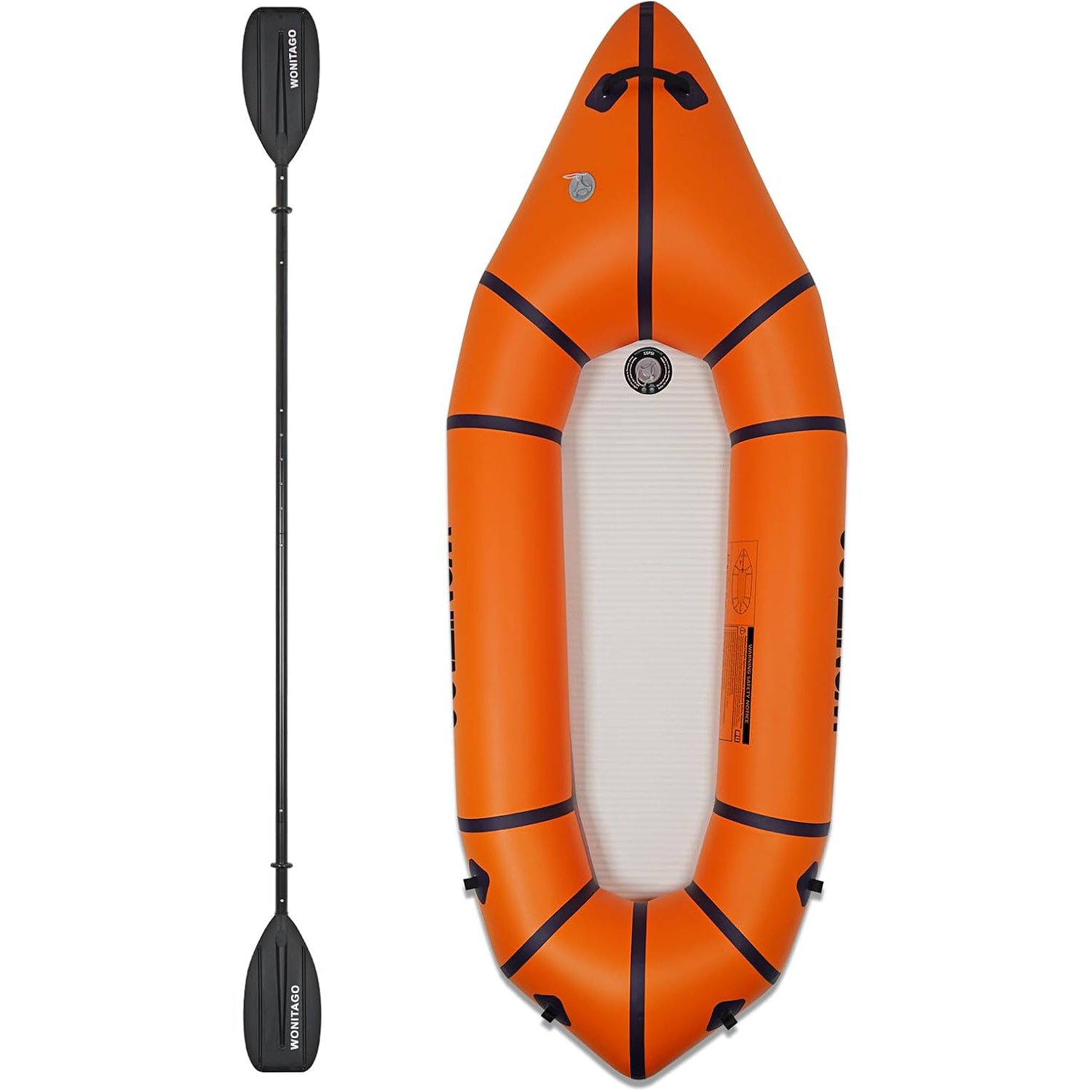WONITAGO Inflatable PVC Packraft with Drop Stitch Floor and Backpack Kayak Paddle