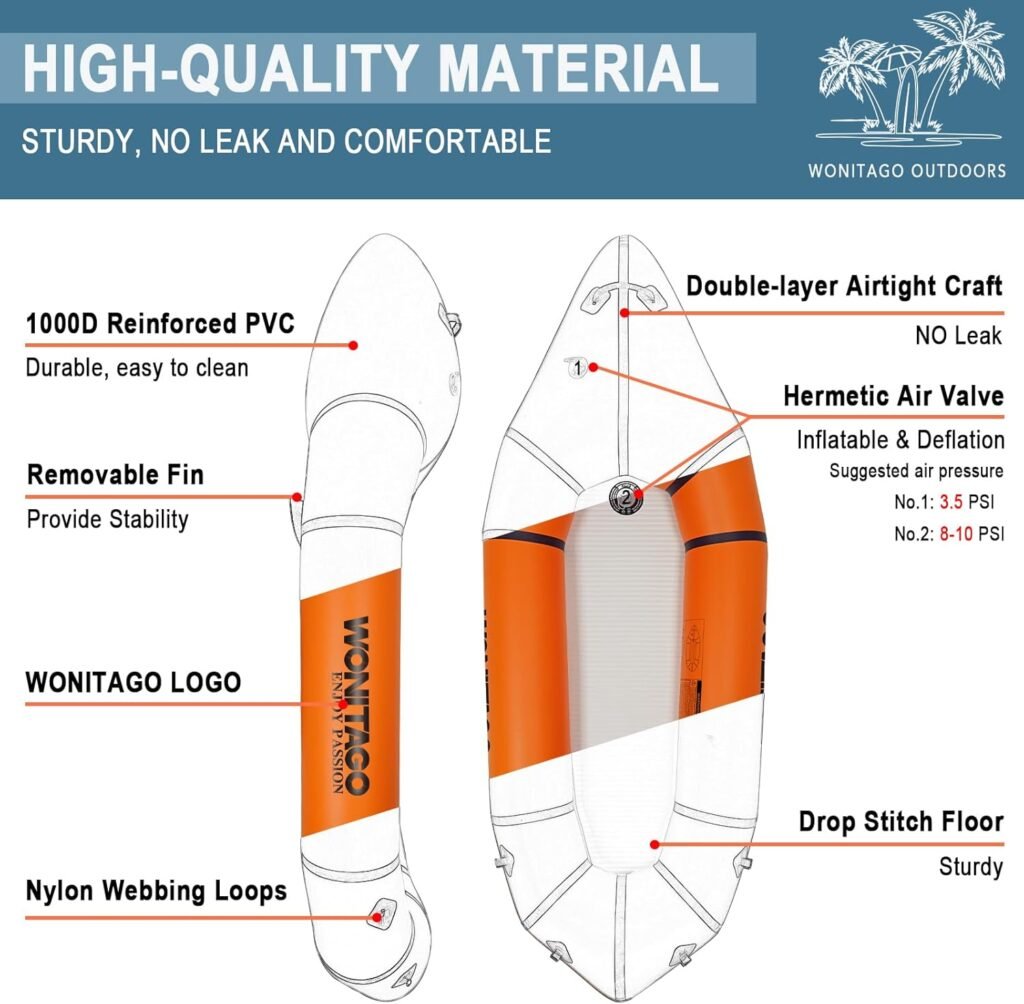 WONITAGO inflatable PVC packraft with drop stitch floor
