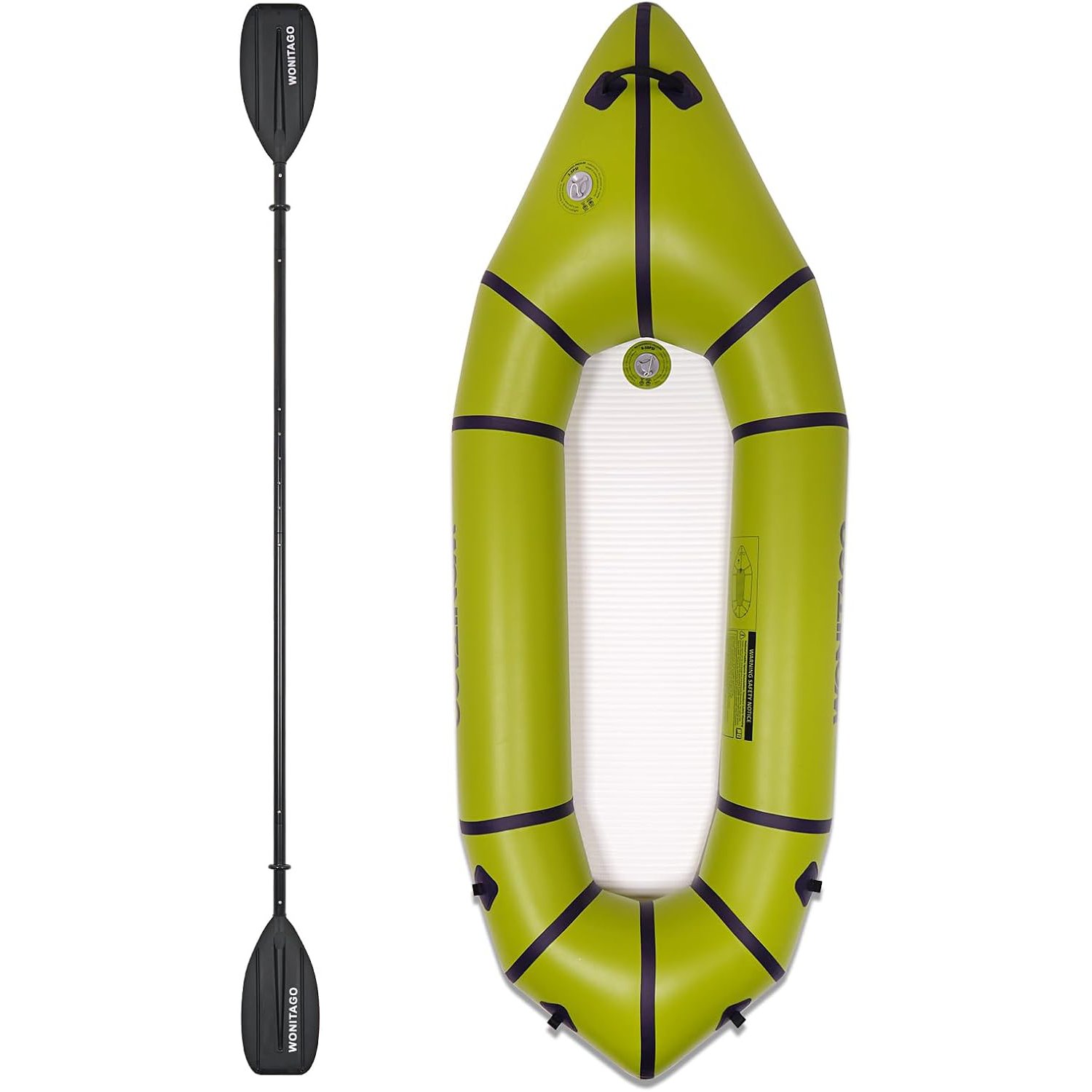 WONITAGO Inflatable PVC Packraft with Drop Stitch Floor and Backpack Kayak Paddle