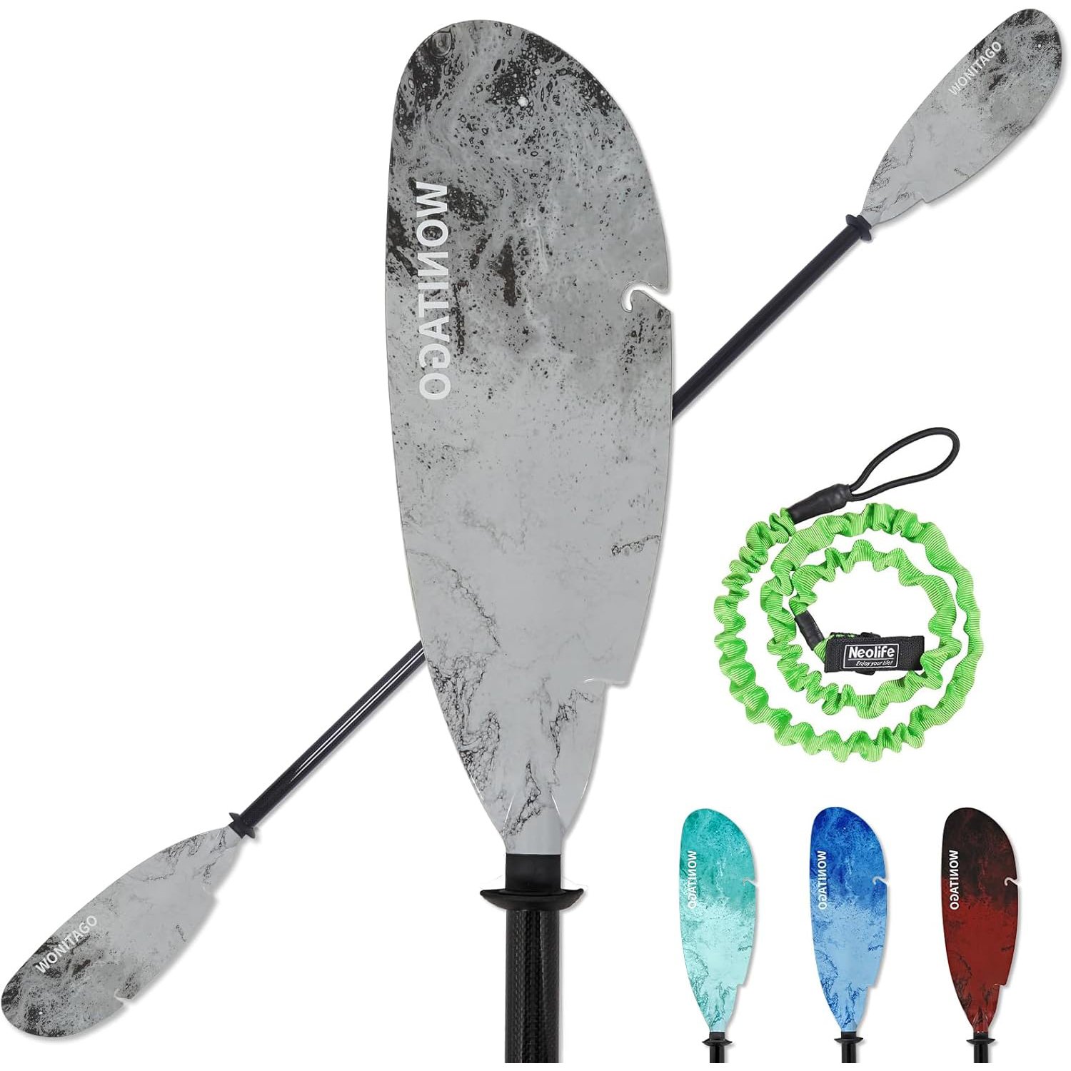 WONITAGO Angler Kayak Paddle with Carbon Fiber Shaft and Plastic Blade