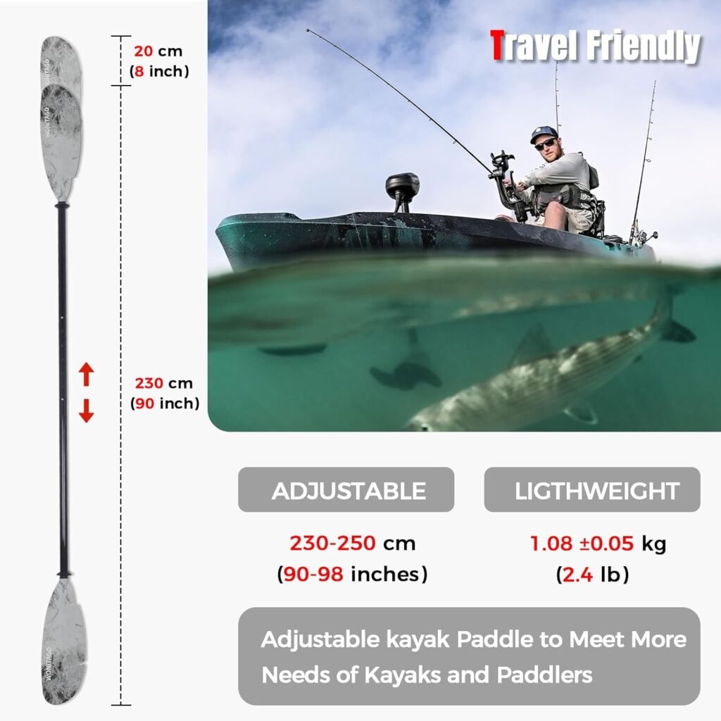 The WONITAGO Carbon Fiber Angler Kayak Paddle for fishing kayaks