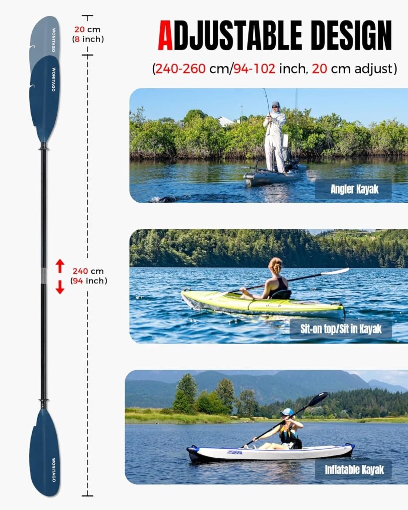 WONITAGO Angler Kayak Paddle with Fiberglass Shaft