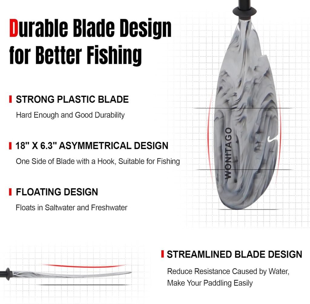 WONITAGO Angler Kayak Paddle with Plastic Blades