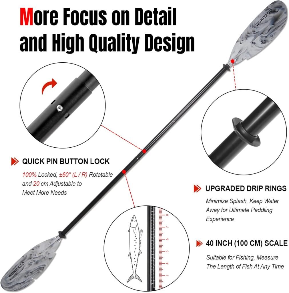 WONITAGO Angler Kayak Paddle with Aluminum Shaft