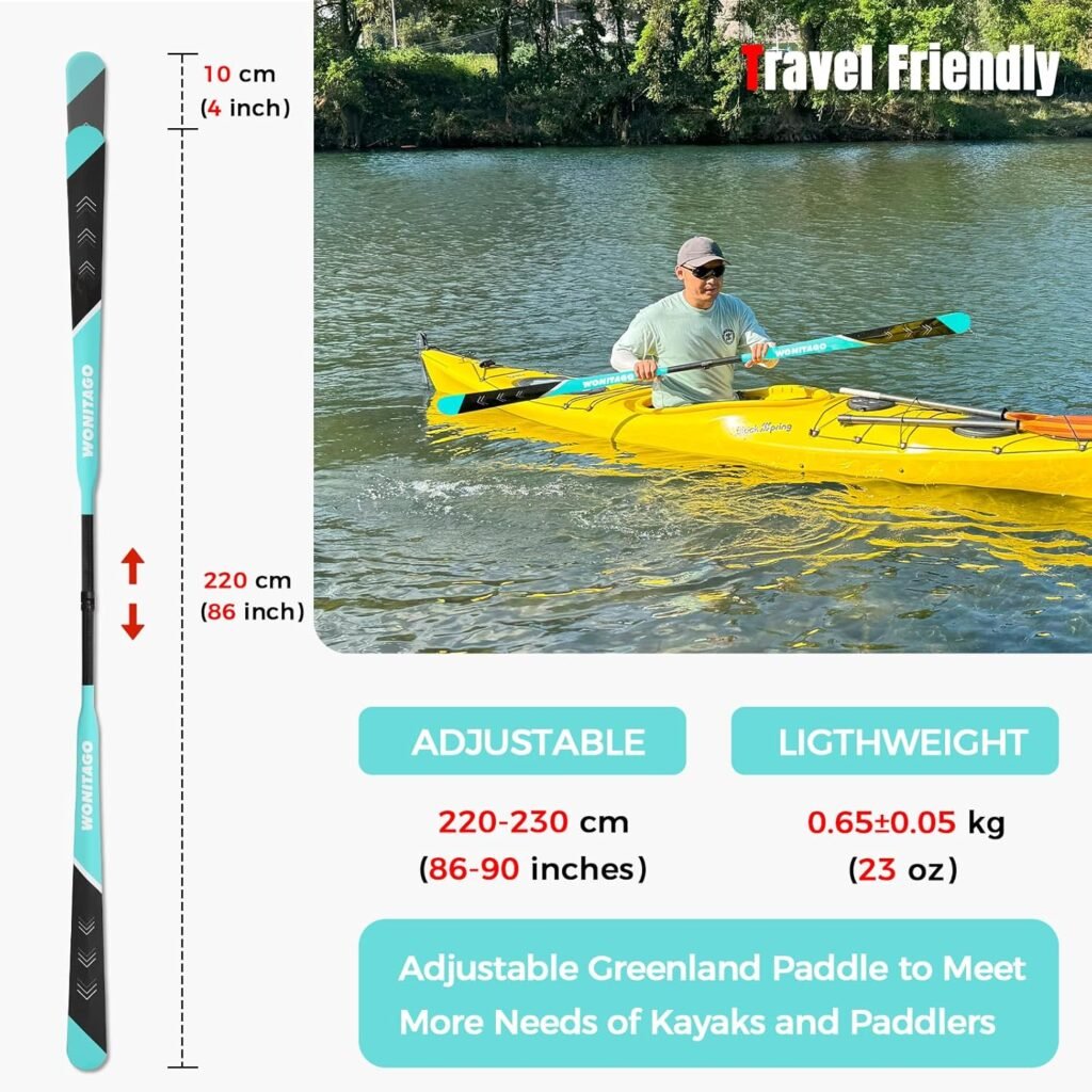 WONITAGO Full Carbon Fiber Greenland Paddle in Teal Pattern